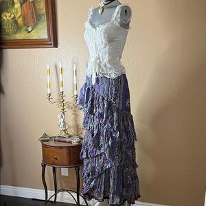 ANU Boho Purple Ruffled Maxi Skirt.  Sz XL